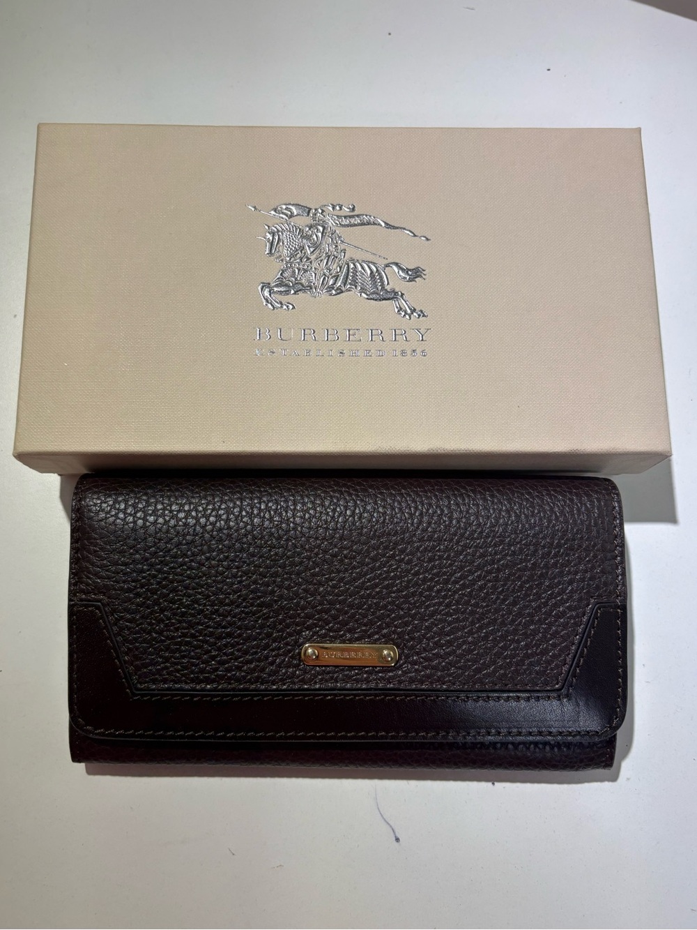 Burberry Brown Pebbled & Smooth Leather Continental Wallet